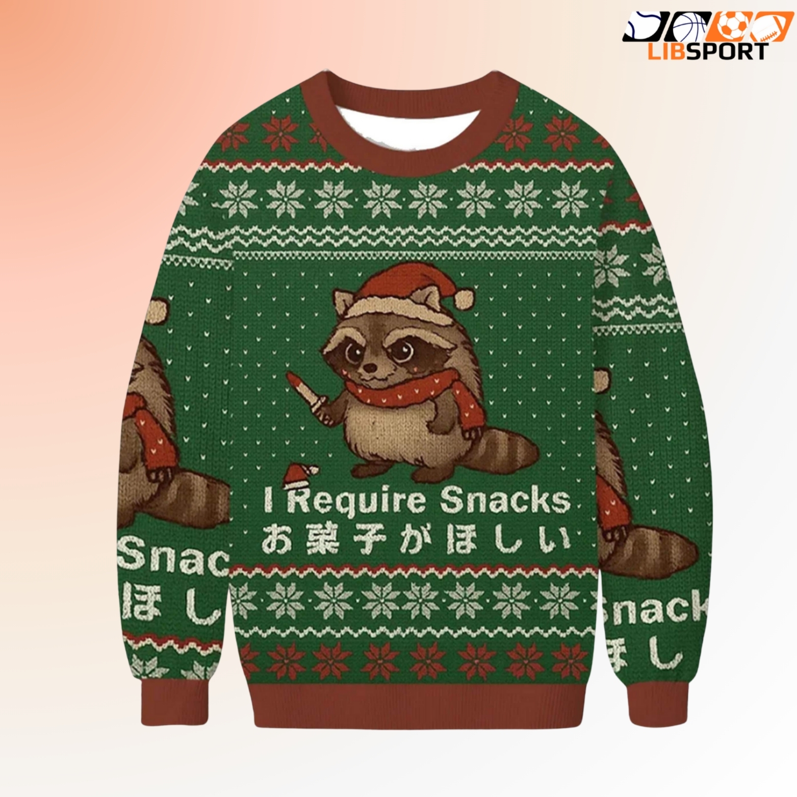 Funny Raccoon Christmas Sweatshirt, Snack Lover Ugly Holiday Crewneck, Cute Trash Panda Xmas Gift
